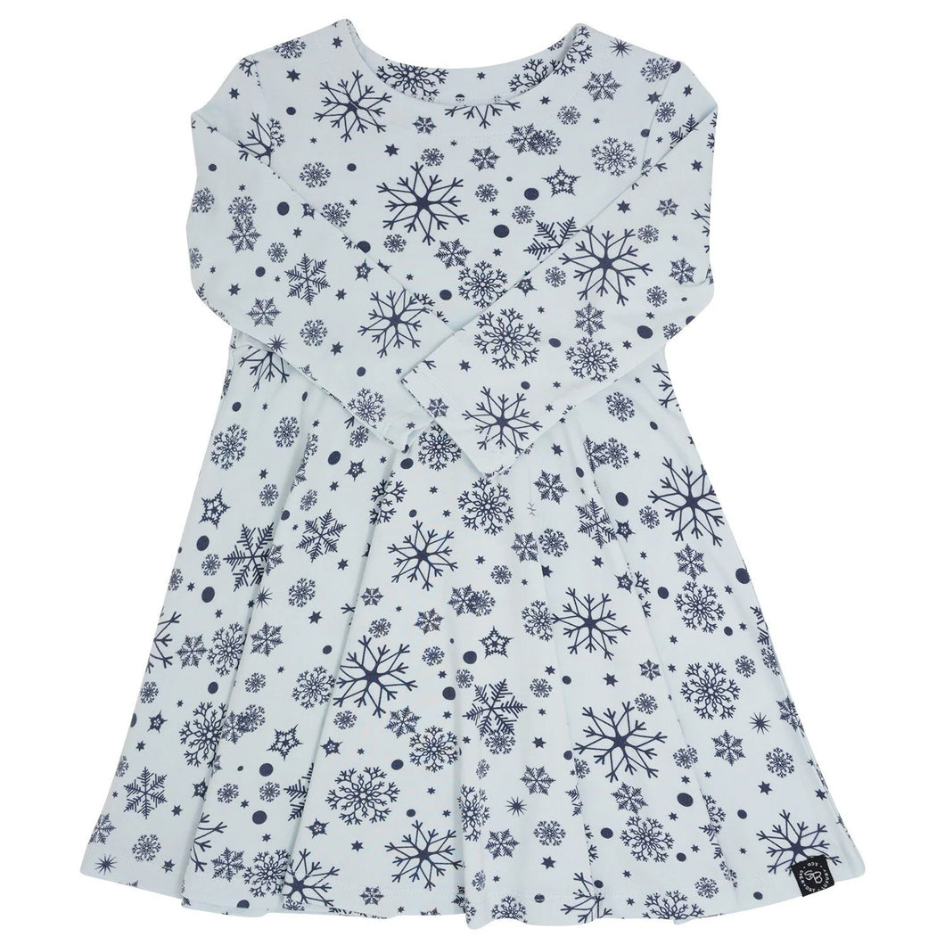 Swirly Gril Dress - Blue Snowflakes