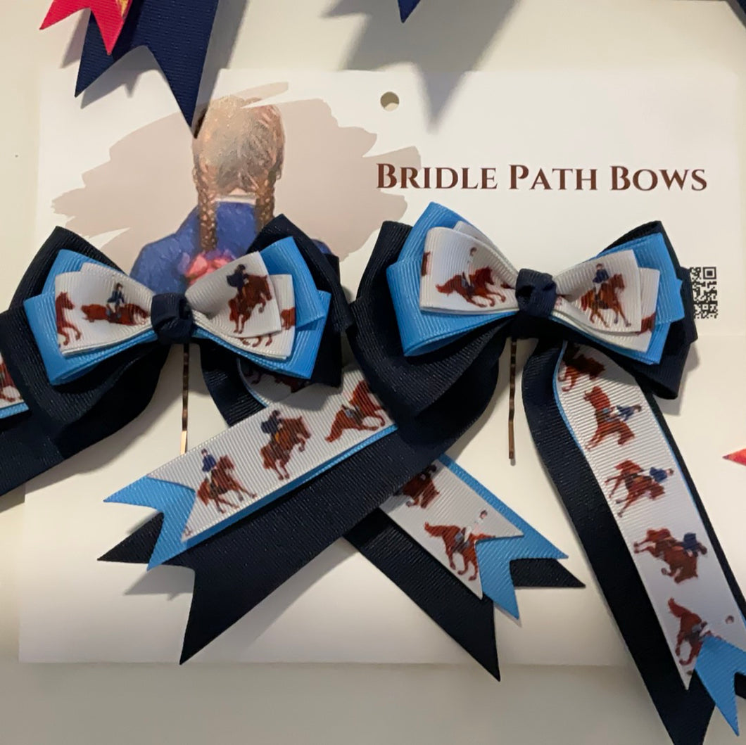 Bridle Path Bows Navy/Light Blue/White Horses