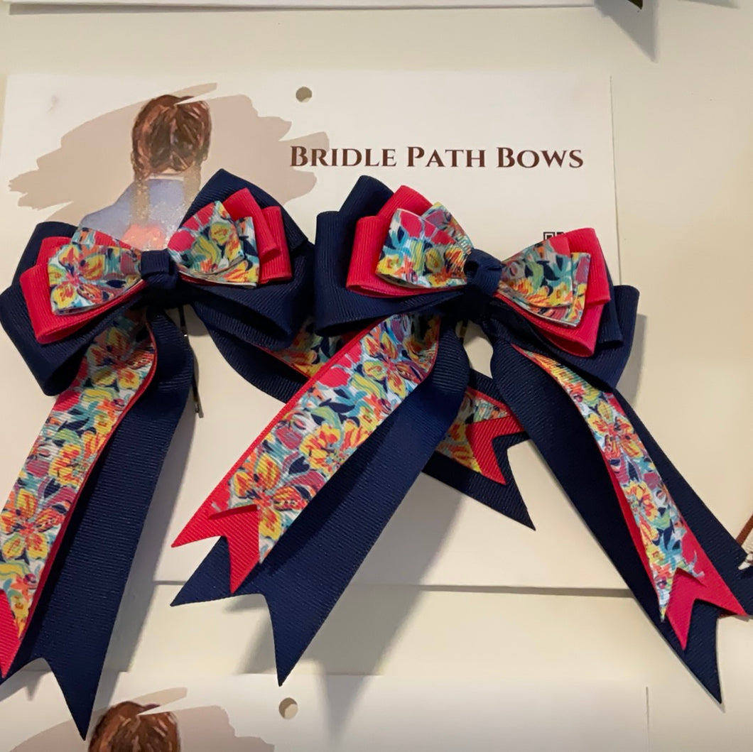 Bridle Path Bows Navy/Pink/Floral
