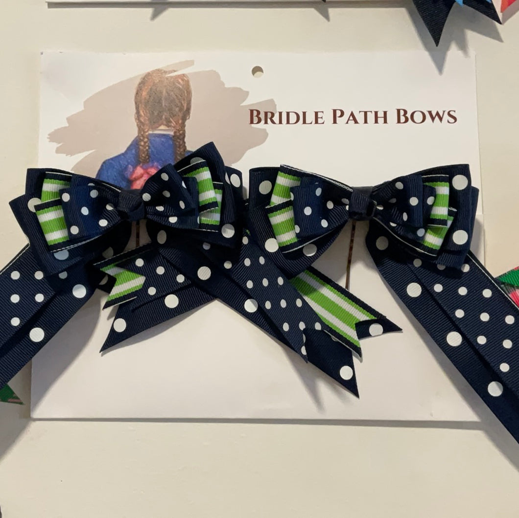 Bridle Path Bows Navy Pokadot/Green Stripes
