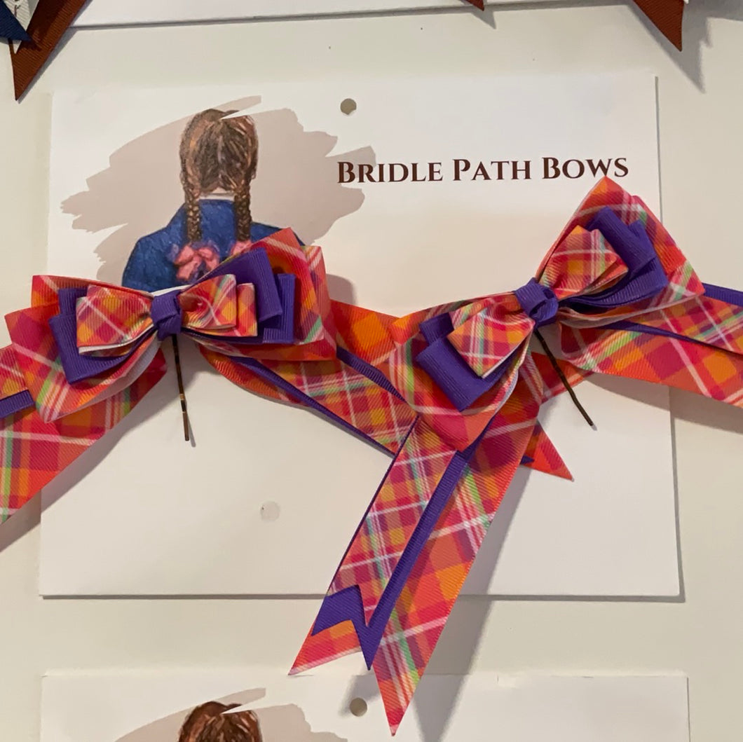 Bridle Path Bows Purple/Pink/Orange/Green Plaid